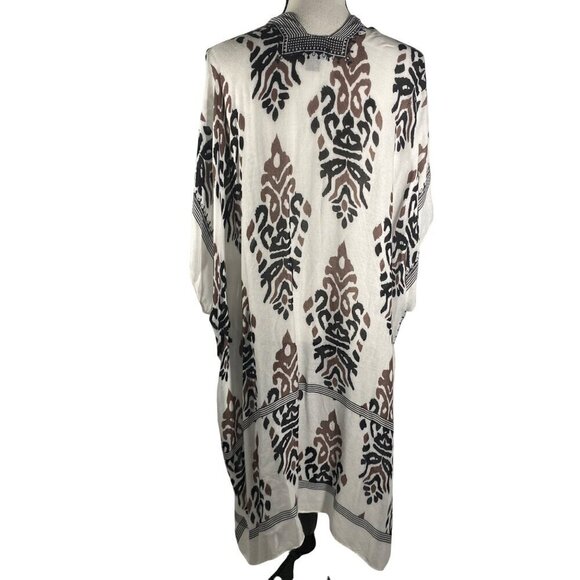 Rachel Rachel Roy long duster kimono kaftan coverup neutral print lightweight OS - Picture 3 of 10